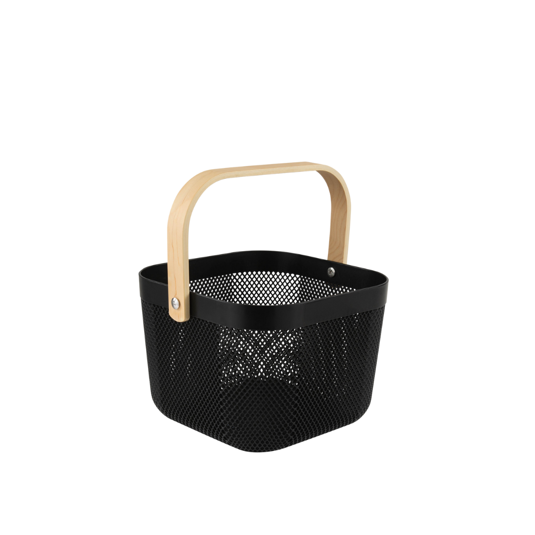 Moda at Home Enterprises, Ltd - N&T PLEXUS MESH STORAGE BASKET WHITE W/ WOODEN HANDLE 9L main image 1