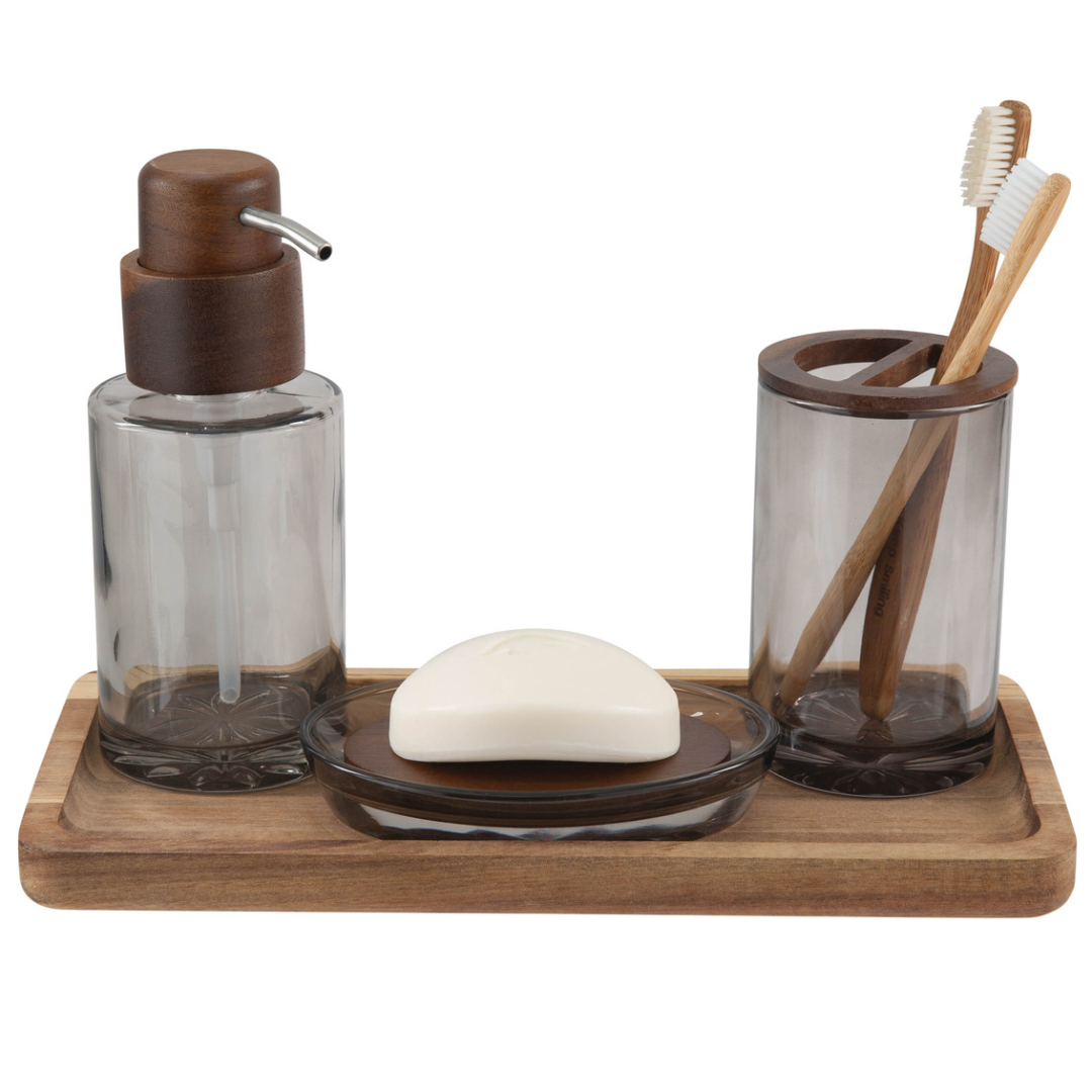 Vaso Toothbrush Holder Glass /Acacia Pump Grey