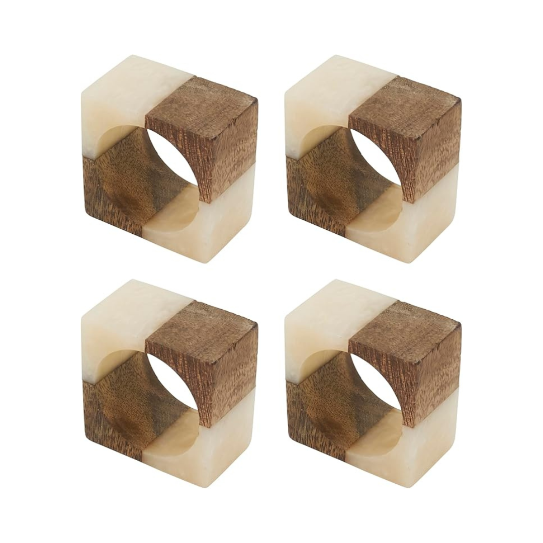 Wood And Resin Napkin Ring Set Of 4