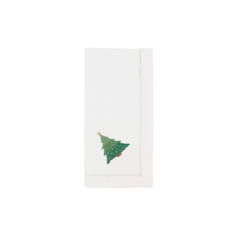 Set of 6 Embr'd Christmas Tree Napkin White 20"