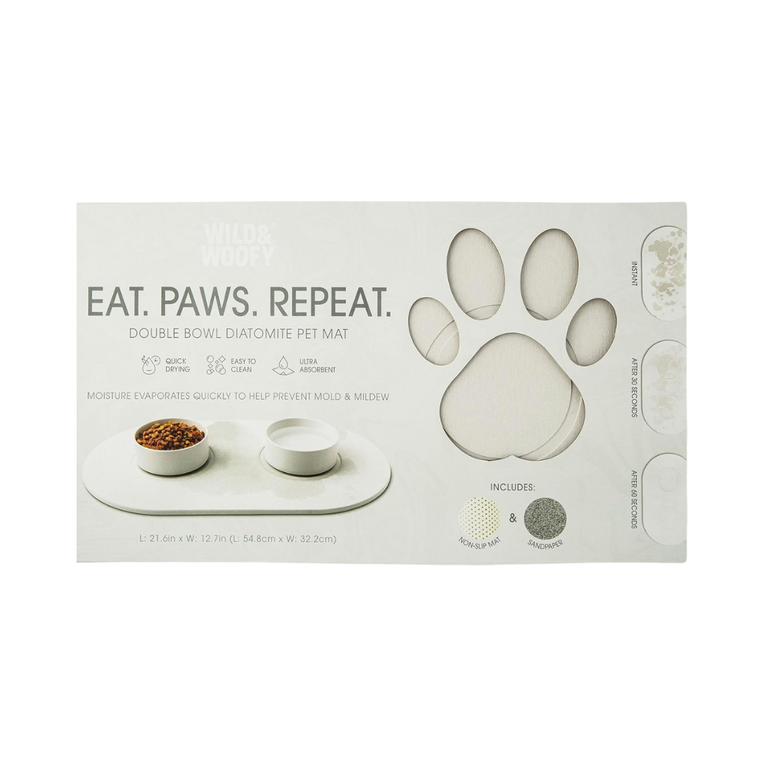 Double Bowl Diatomite Pet Mat - Cream