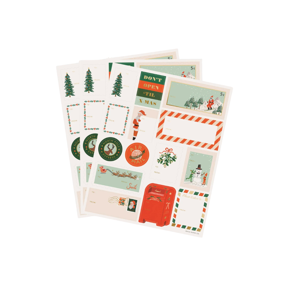 Pegatinas para regalos navideños: paquete de 3 pegatinas y etiquetas de Santa's Workshop