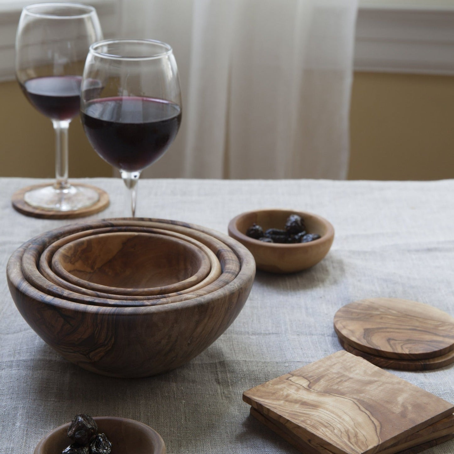 Olive Wood Nesting Bowls, Set of 6