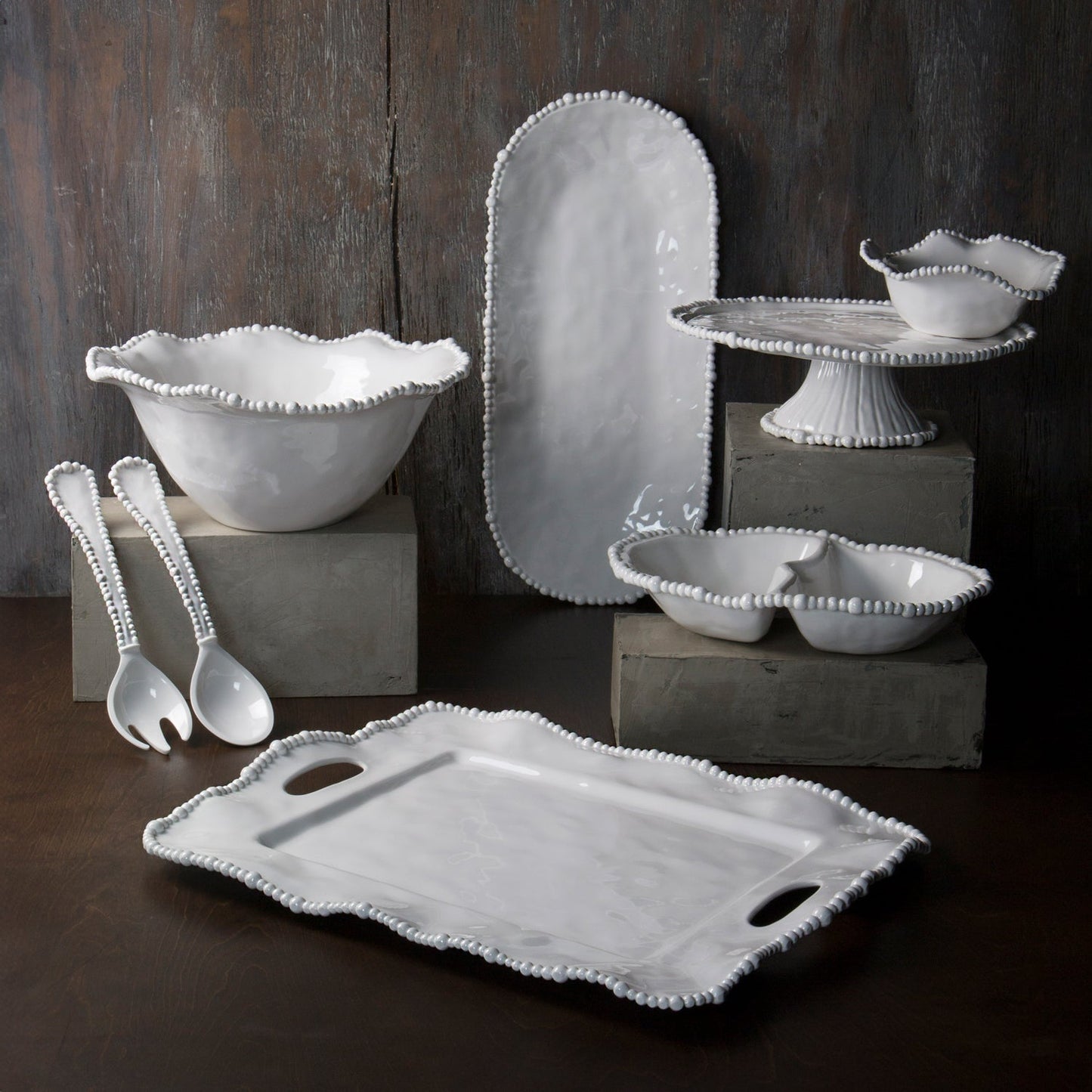 VIDA Alegria Rectangular Tray with Handles White