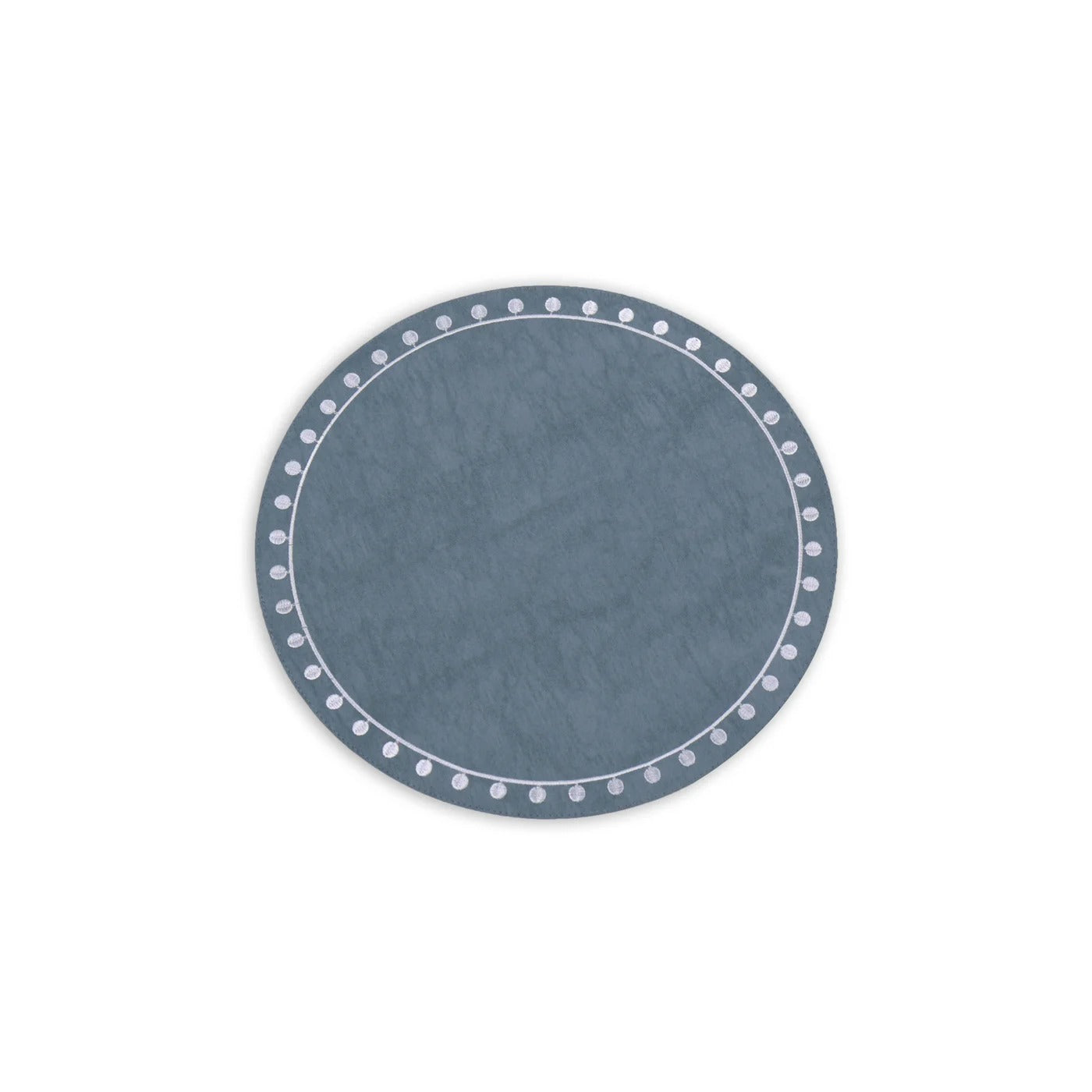 VIDA Round Embroidered Dots 15.5" Round Placemats Set of 4 (Blue and White)