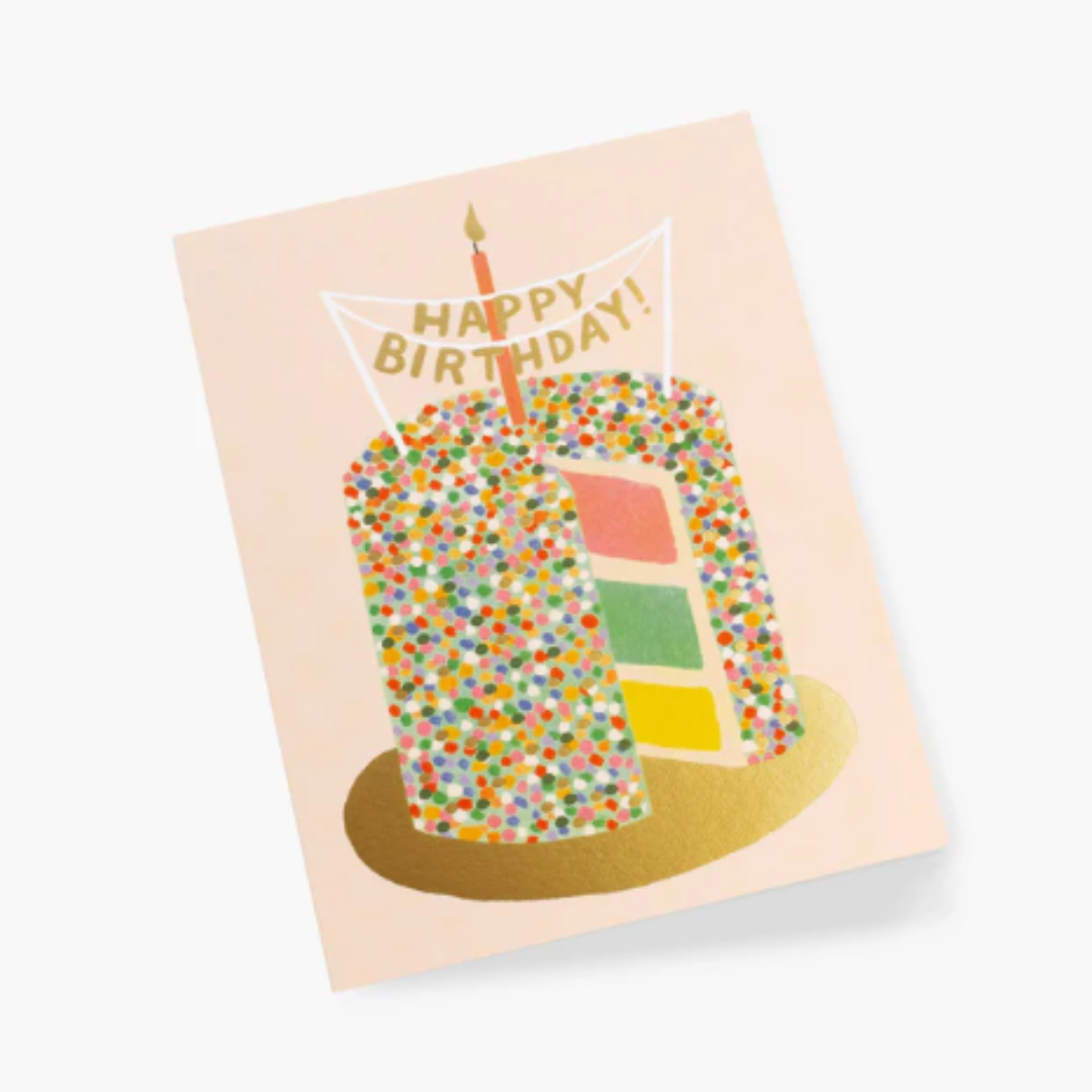 Tarjeta de cumpleaños con forma de pastel de capas