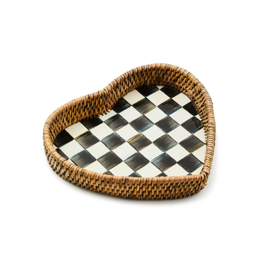 Courtly Check Enamel & Rattan Heart Tray