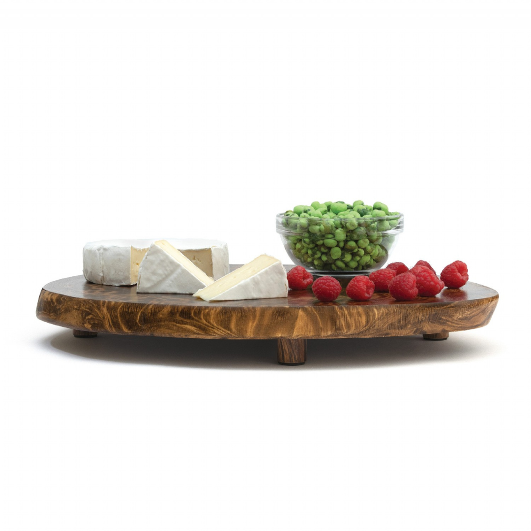 Acacia Burl Finish Footed Server, Large