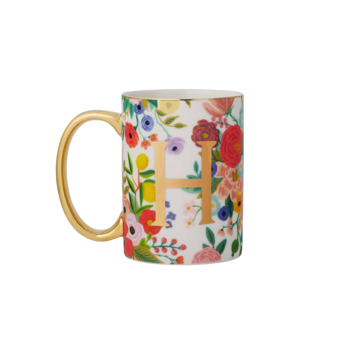 Taza de porcelana con monograma para fiestas en el jardín - H