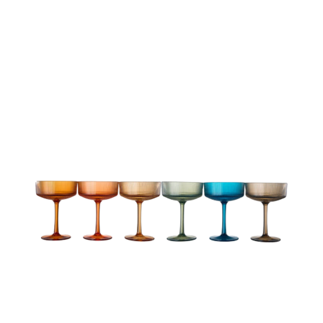Set of 6 Acrylic Unbreakable Ribbed Coupe Glasses