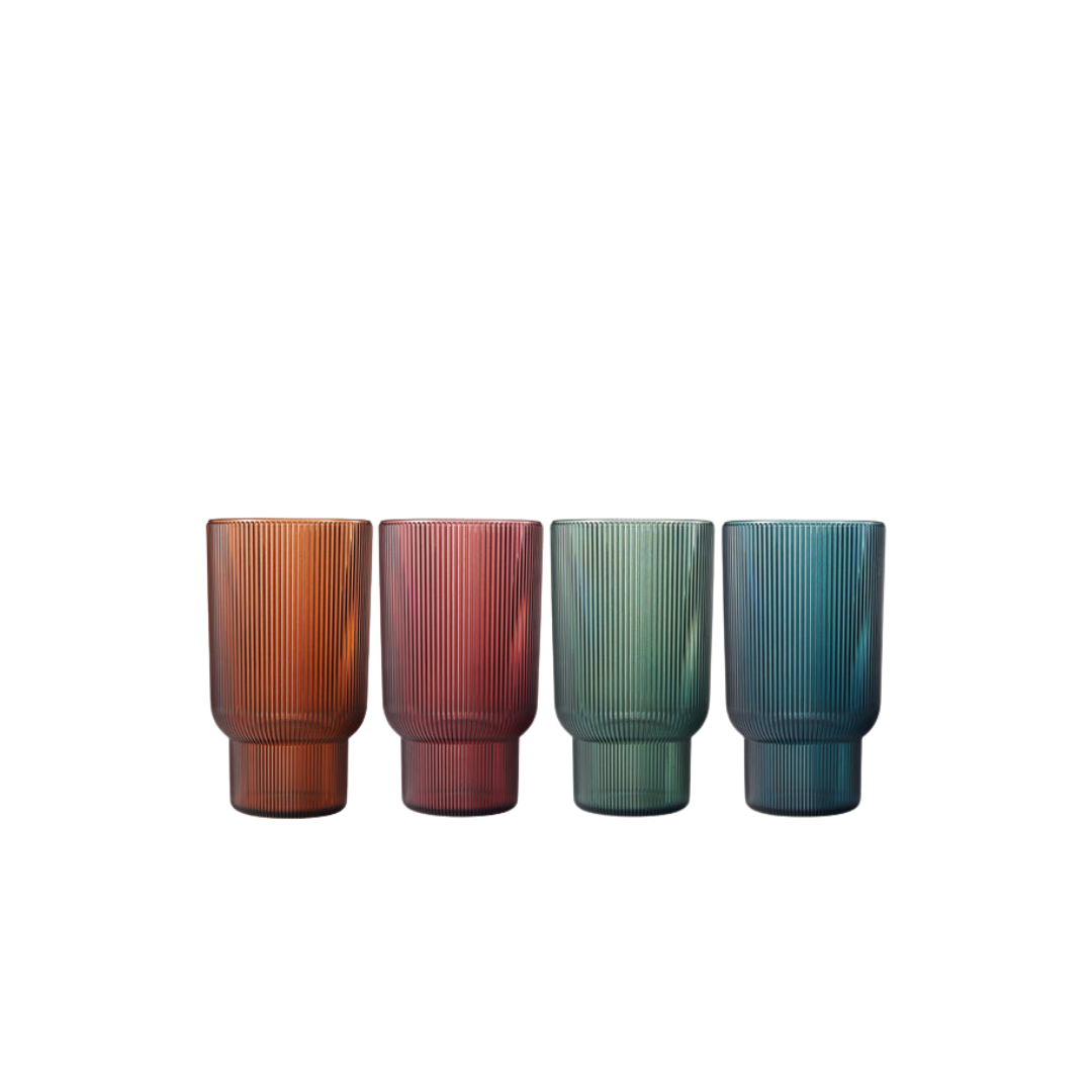 Set of 4 Muted Acrylic Ribbed Highball Drinking Glasses
