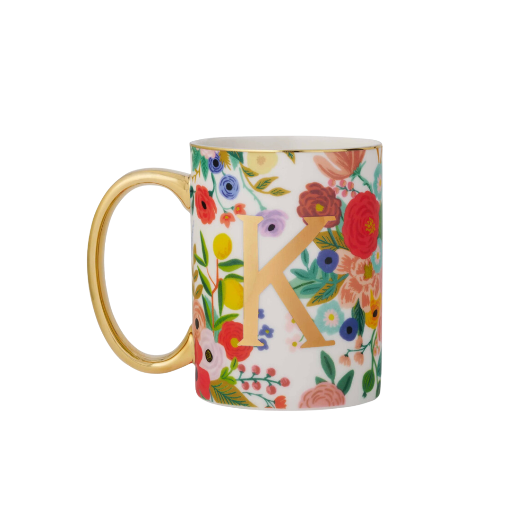 Taza de porcelana con monograma para fiestas en el jardín - K