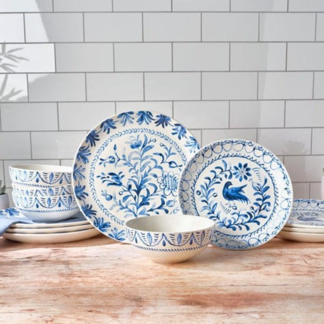 Sicily Blue 12 Piece Dinnerware Set, Service for 4