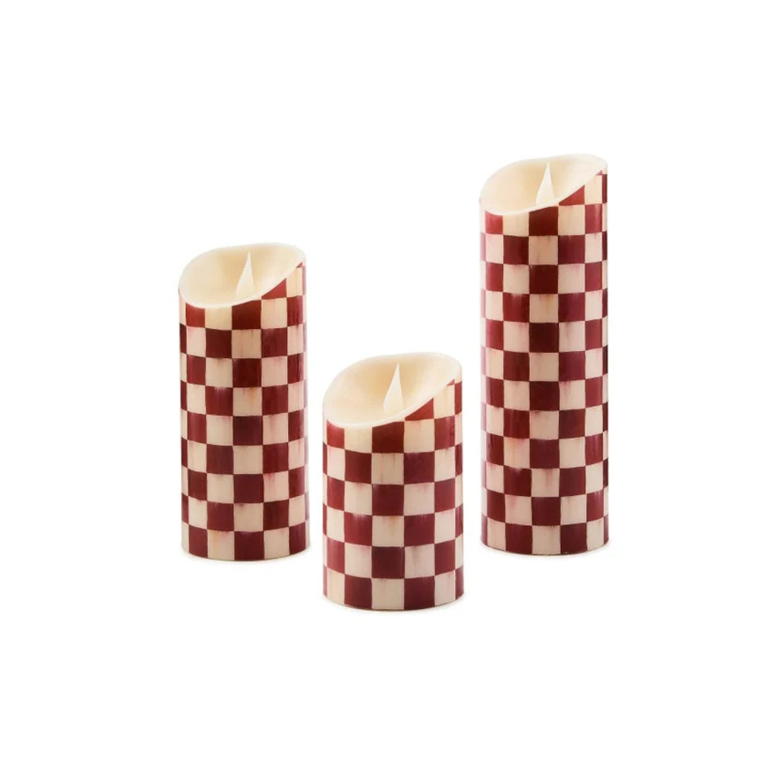 Cherry Check Flameless Pillar Candle 9"