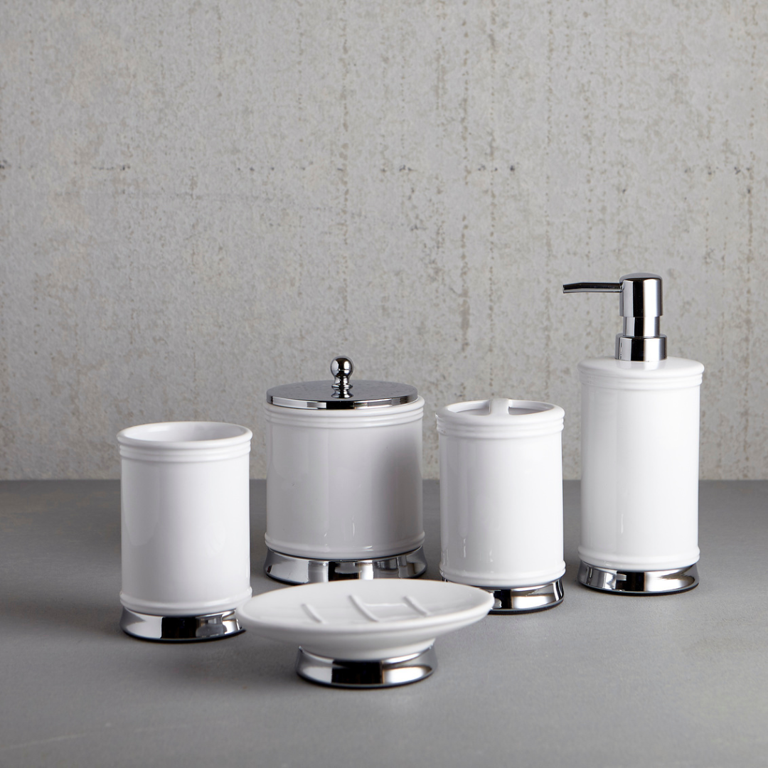 Jabonera Quinn de cerámica blanca/cromada