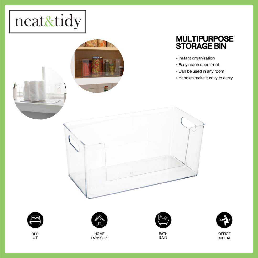N&T Rectangle Open Front Storage Bin 455g PET Clear
