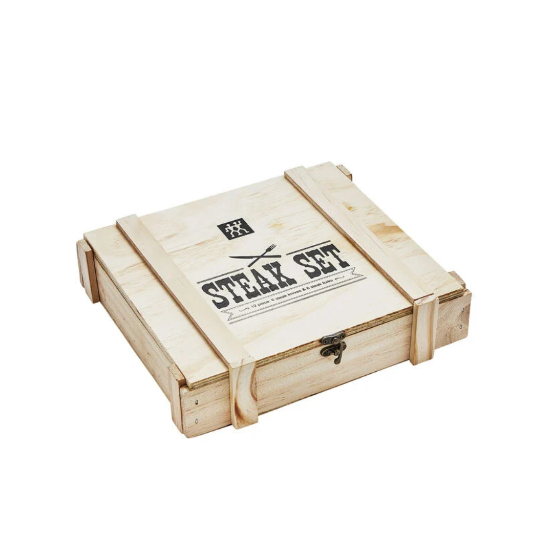 Steak Dinner Stainless Steel 12-Piece Set In Wood Presentation Box
