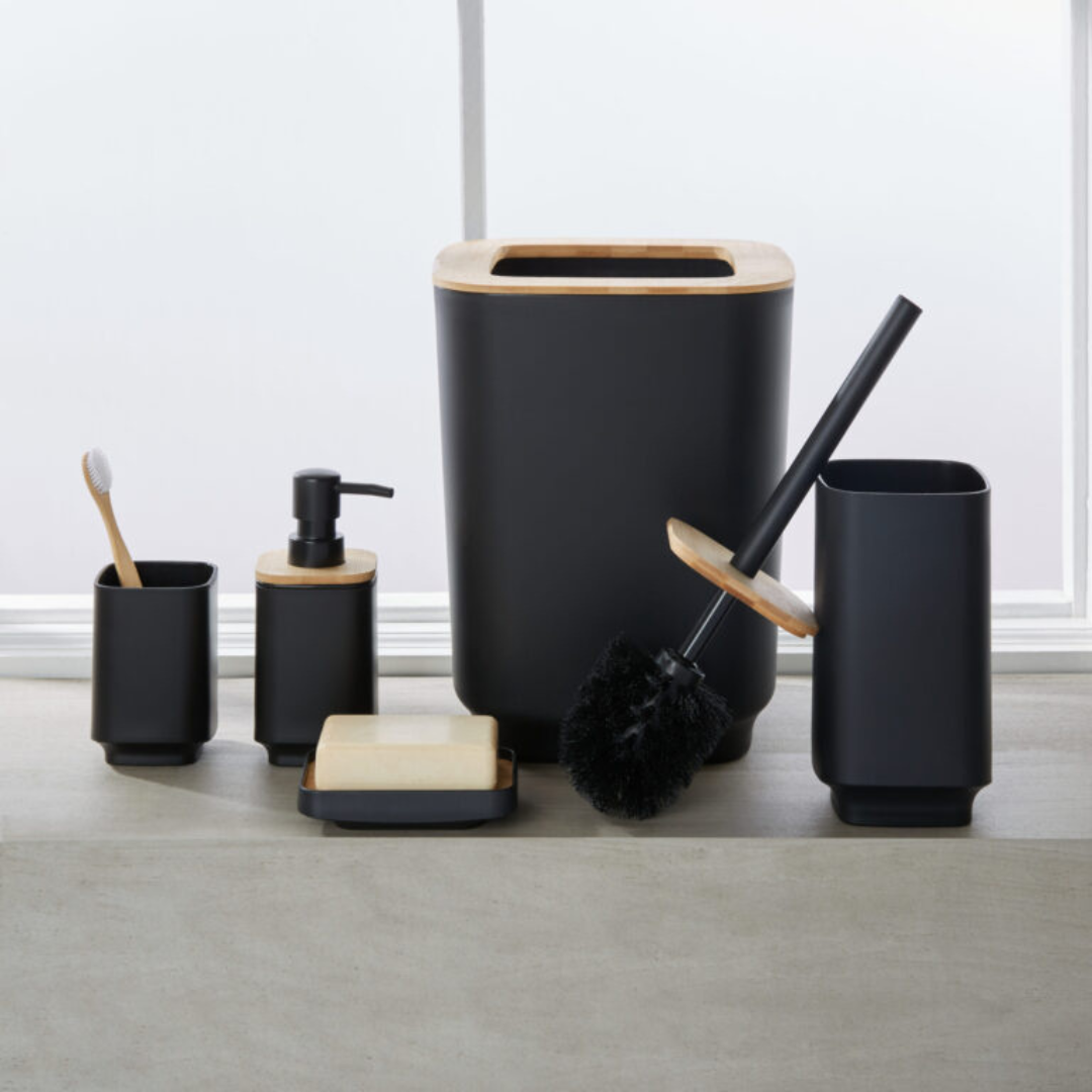 N&T Aspen Waste Bin pp W/Bamboo Black