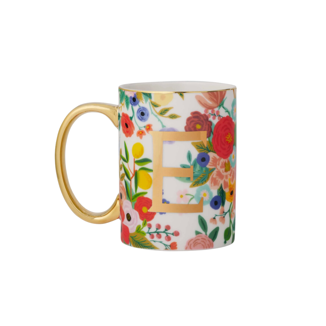 Taza de porcelana con monograma para fiestas en el jardín - E