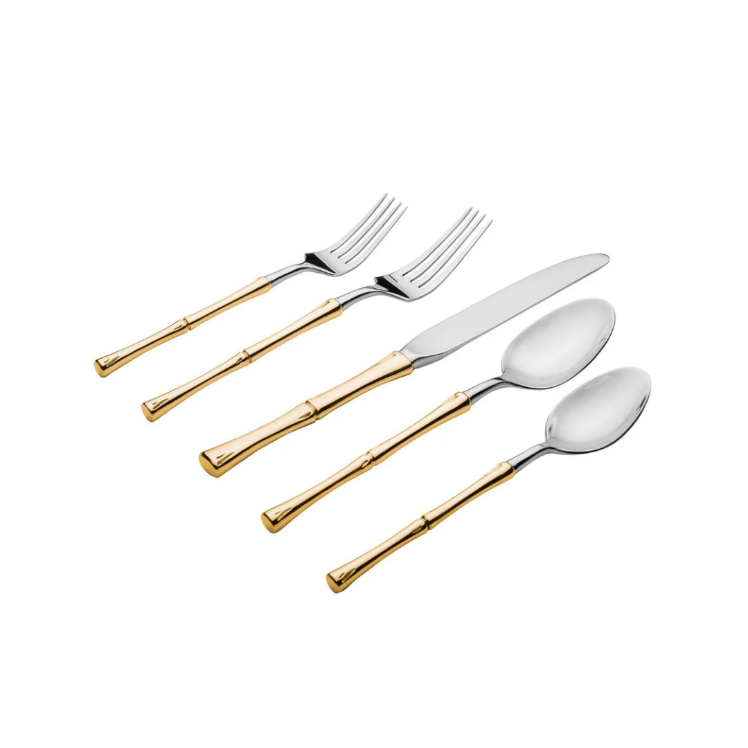 Rattan Mirrored Accented Gold 18/10 Stainless Steel 20 Piece