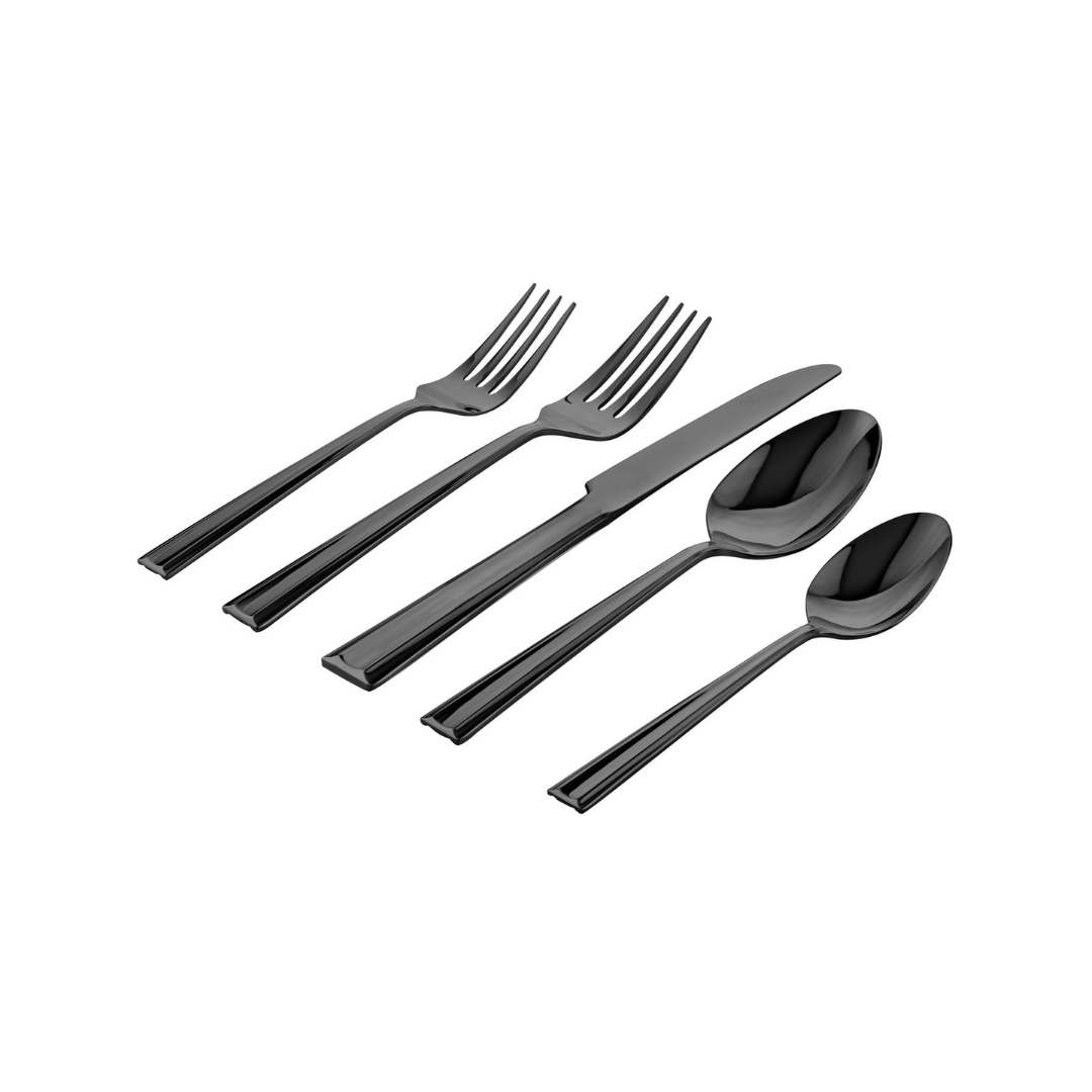 Juego de cubiertos de 20 piezas de acero inoxidable 18/0 con espejo negro Plait, servicio para 4