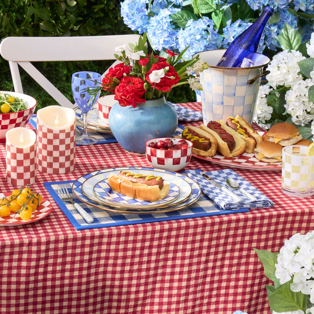 Blue Woven Check Straw Placemats, Set of 4