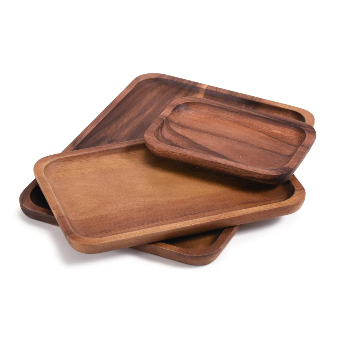Set of 3 Acacia Rectangular Plates
