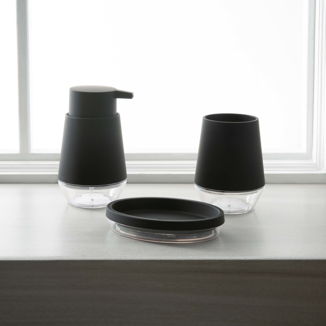 Vaso Oslo de plástico transparente con acabado suave al tacto, color negro