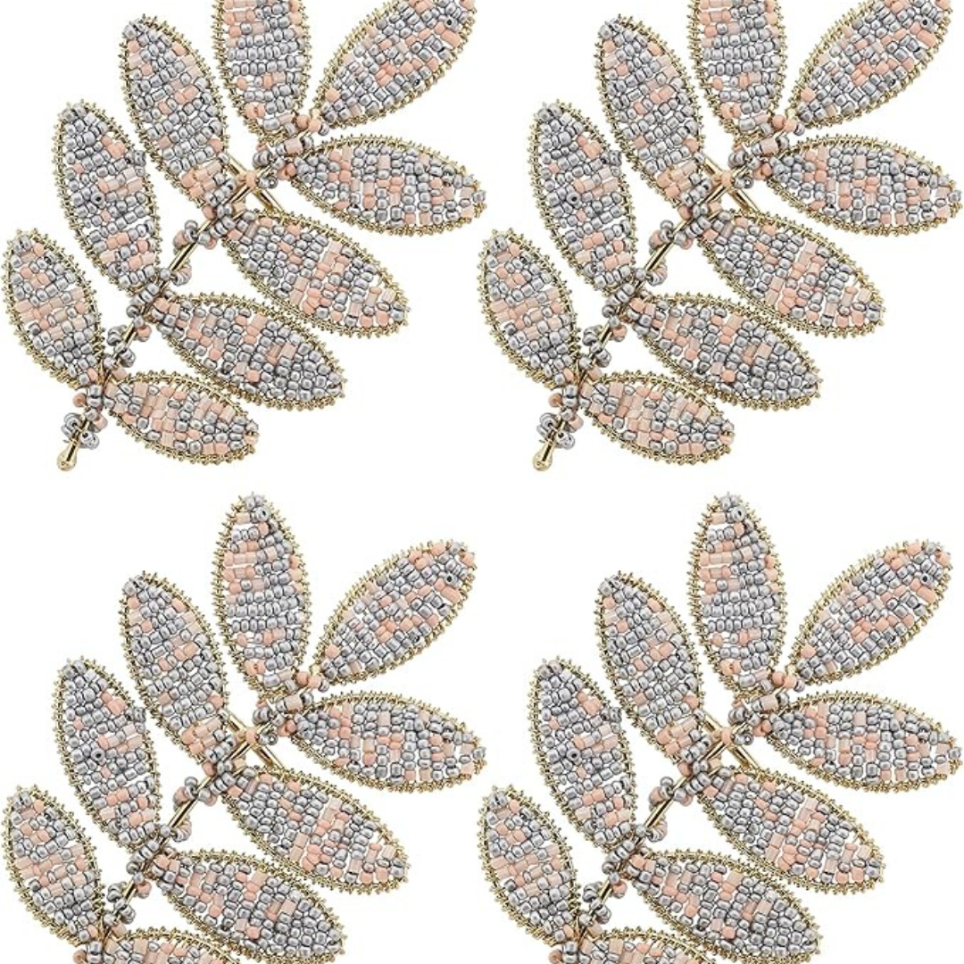 Beaded Leaf Napkin Ring Set of 4