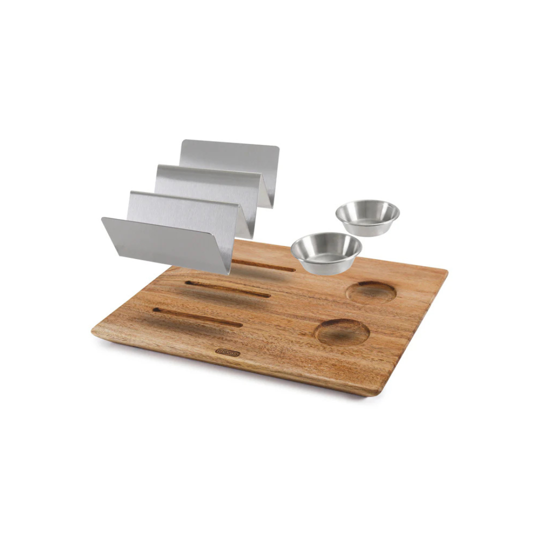 Taco Board Acacia / With 2 Cups And A Holder