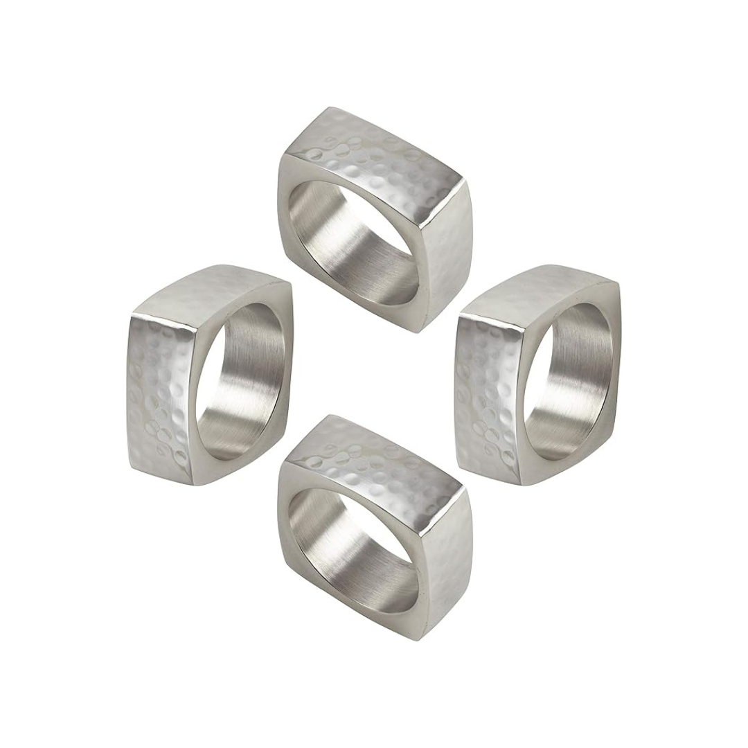 Square Hammered Napkin Ring Set Of 4
