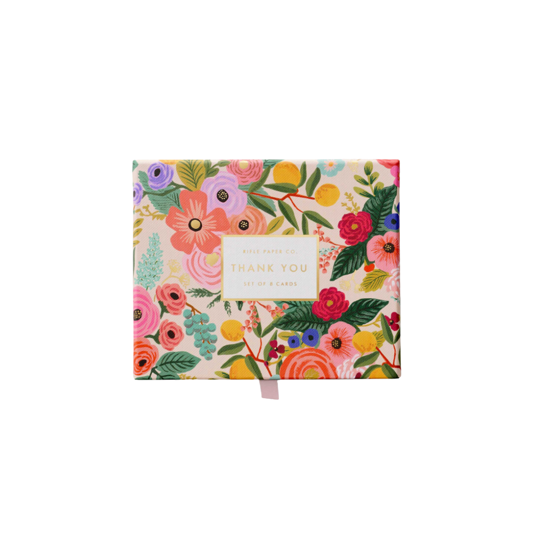 Caja de recuerdo con forma de tarjeta de agradecimiento para una fiesta en el jardín