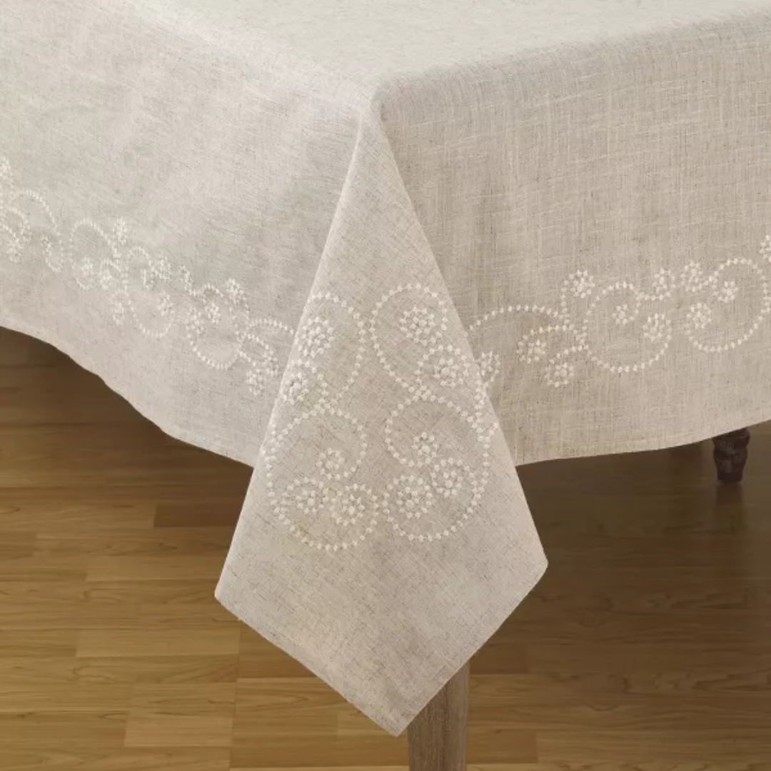 Swirl Embroidered Tablecloth 67"x120"