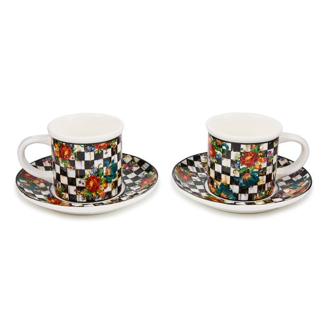 Courtly Flower Market Espresso Cup & Saucer, Set of 2
