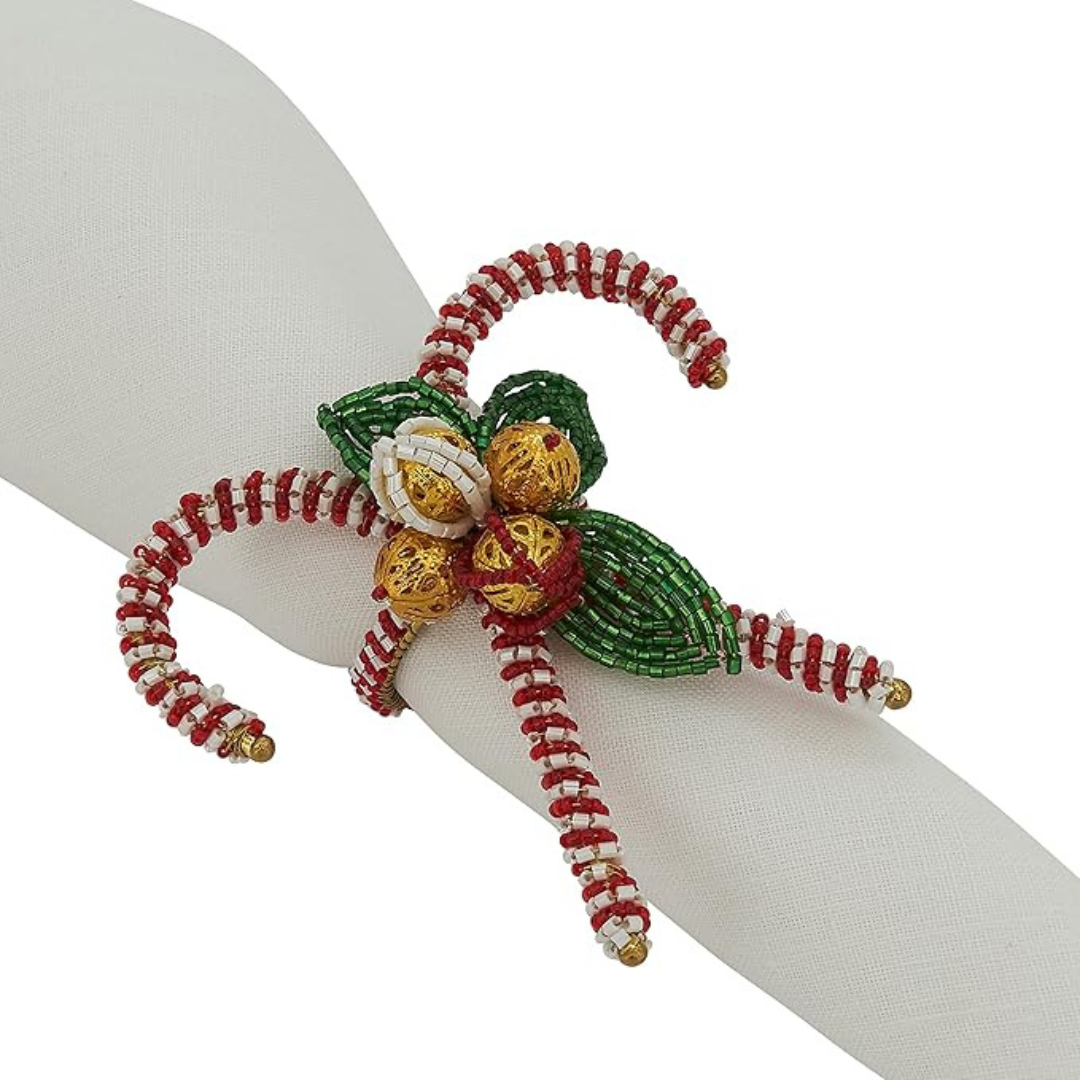 Candy Cane Napkin Ring Red/White Set Of 4