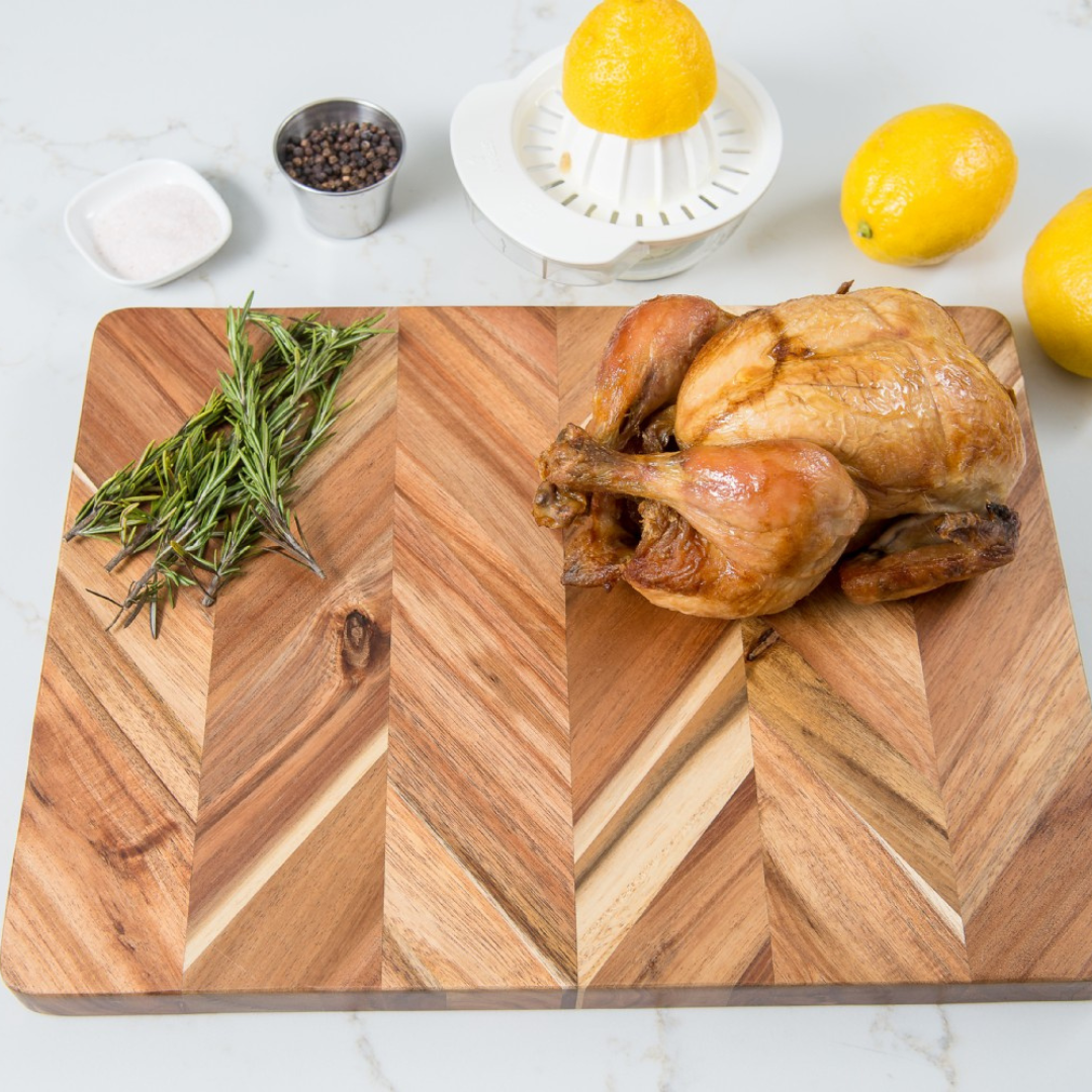 Acacia Herringbone Rectangular Board w/ Inset Handles, Medium