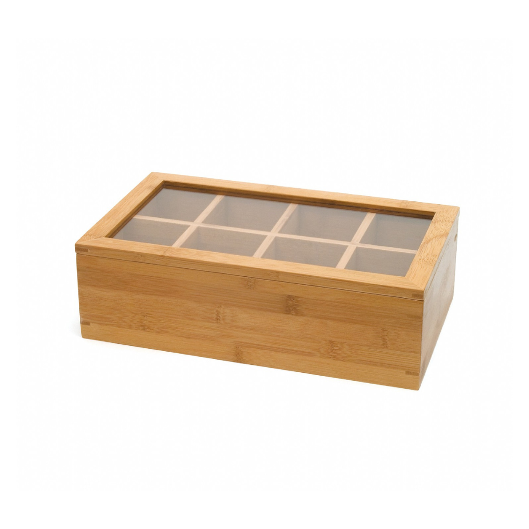 Bamboo 8-Section Tea Box with Acrylic Lid
