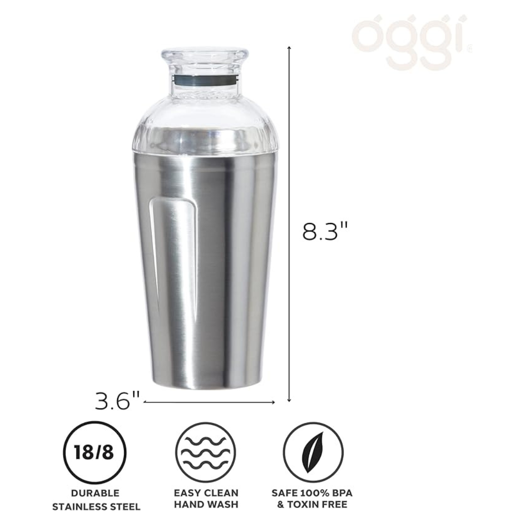 Groove Double Wall Stainless Steel Cocktail Shaker