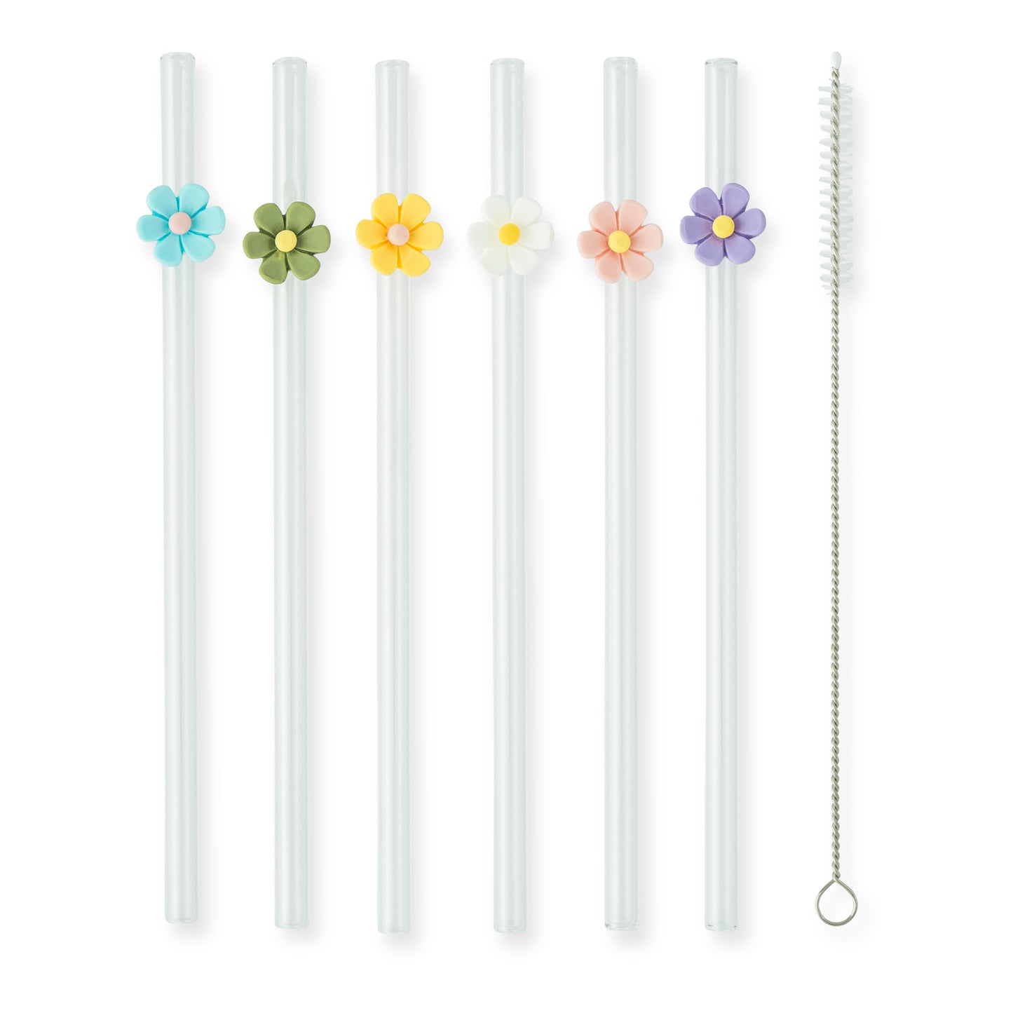 7Pk Glass Straw Set Asst Floral