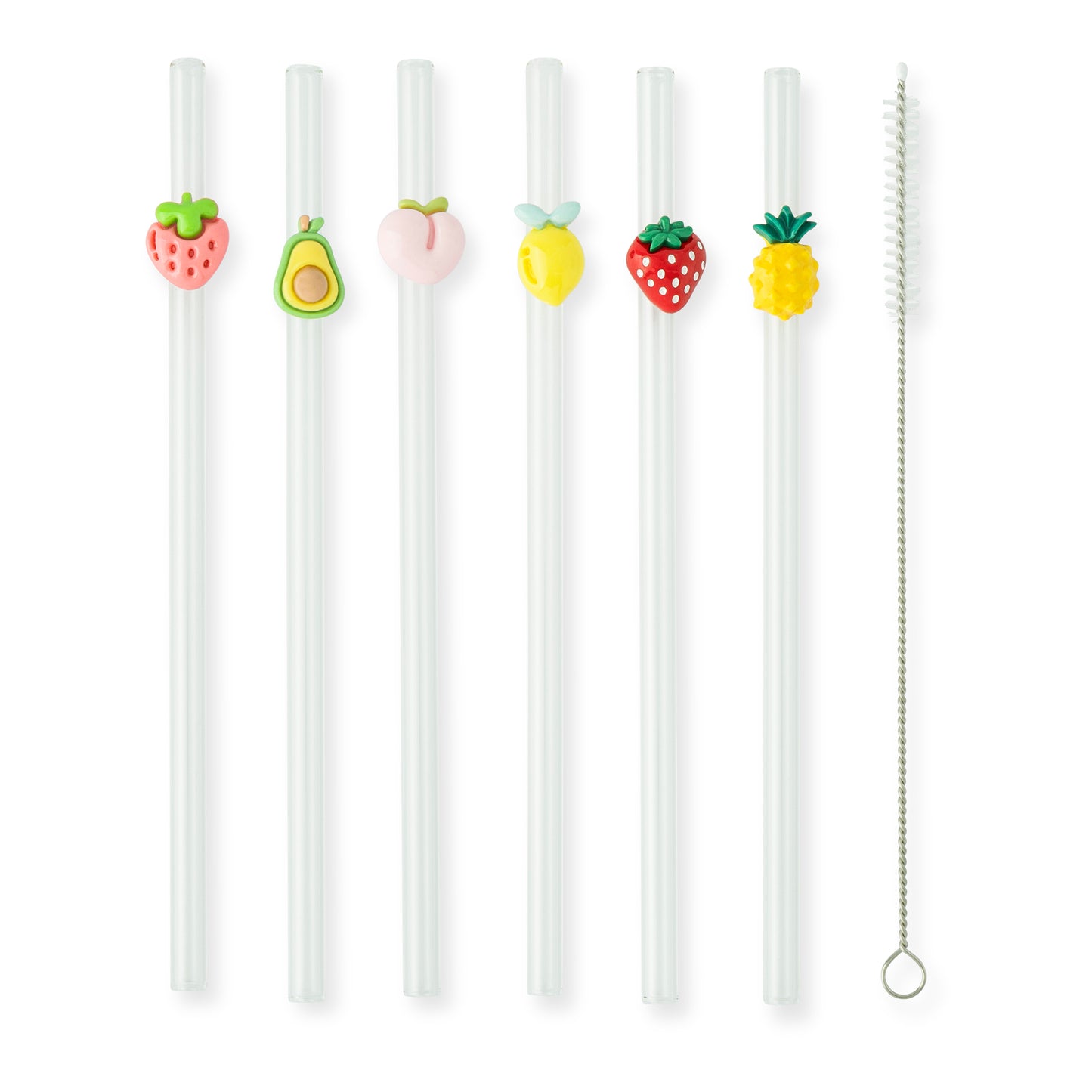 7Pk Glass Straw Set Asst Fruit