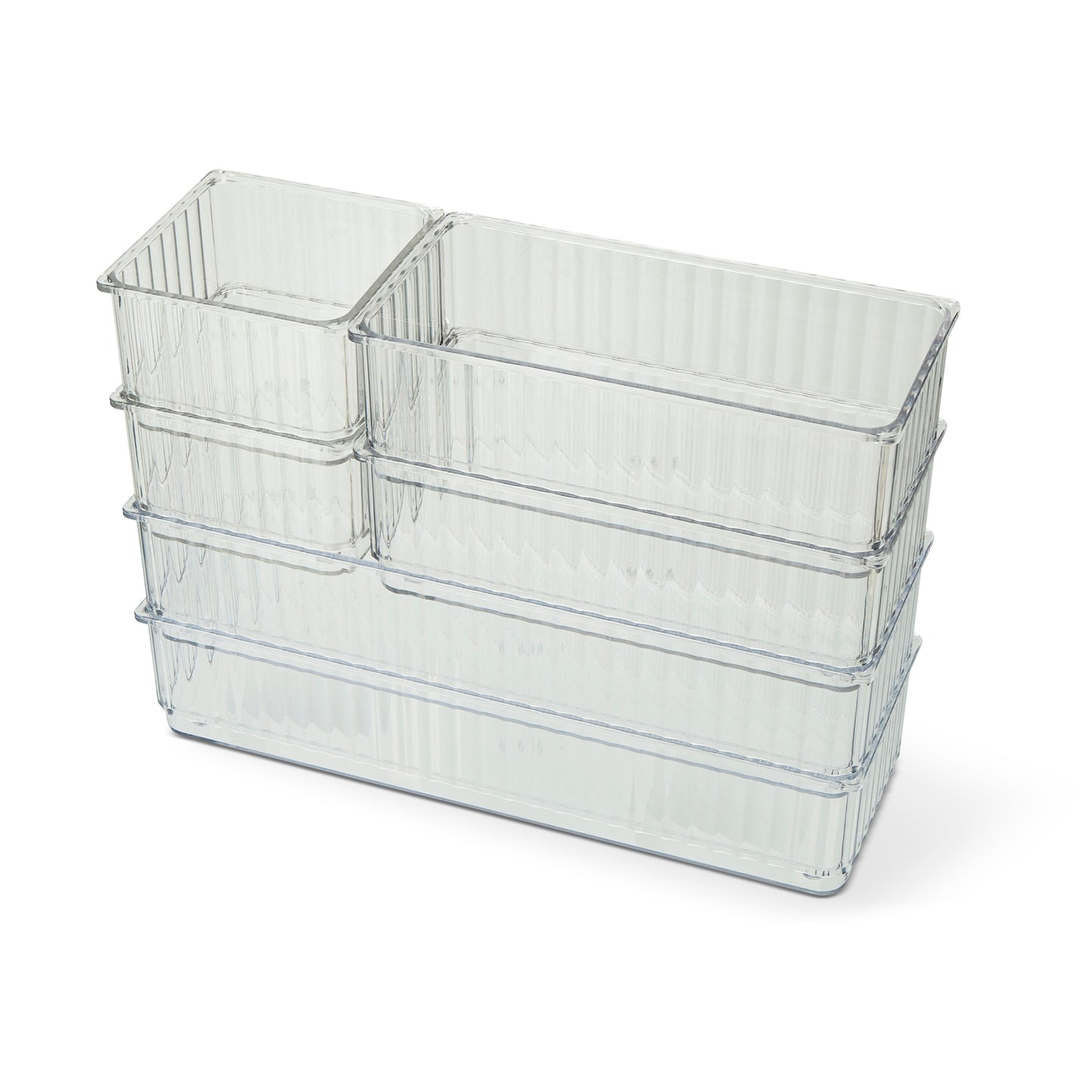 6Pc Ribbed Drawer Organizer Set Clear