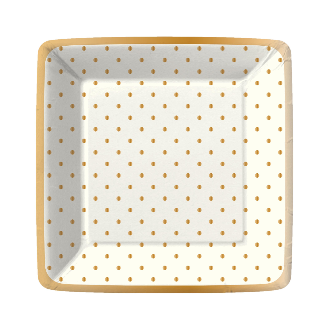 Gold Swiss Dots Paper Dessert Plate-Cream - Square