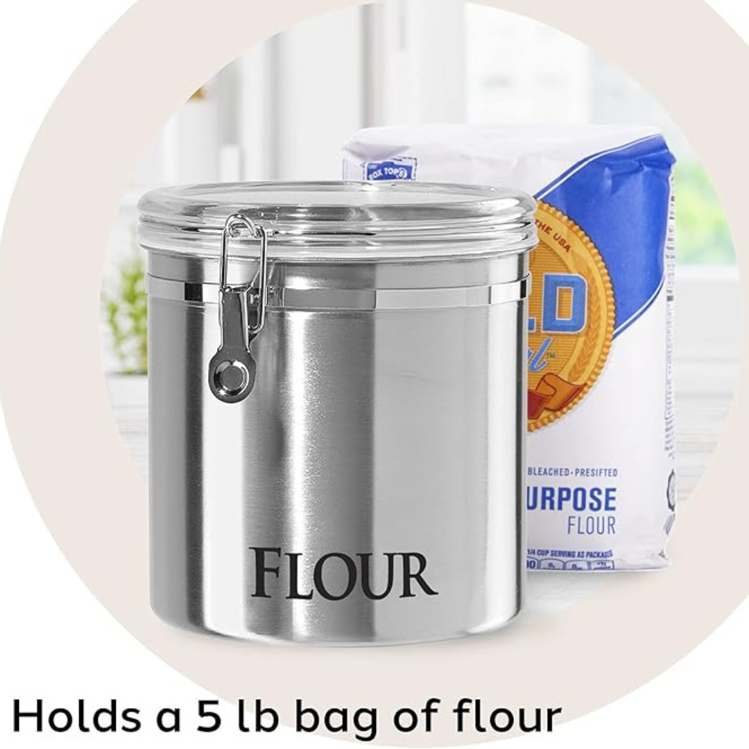 Stainless Steel Jumbo 8" "FLOUR" Clamp Canister