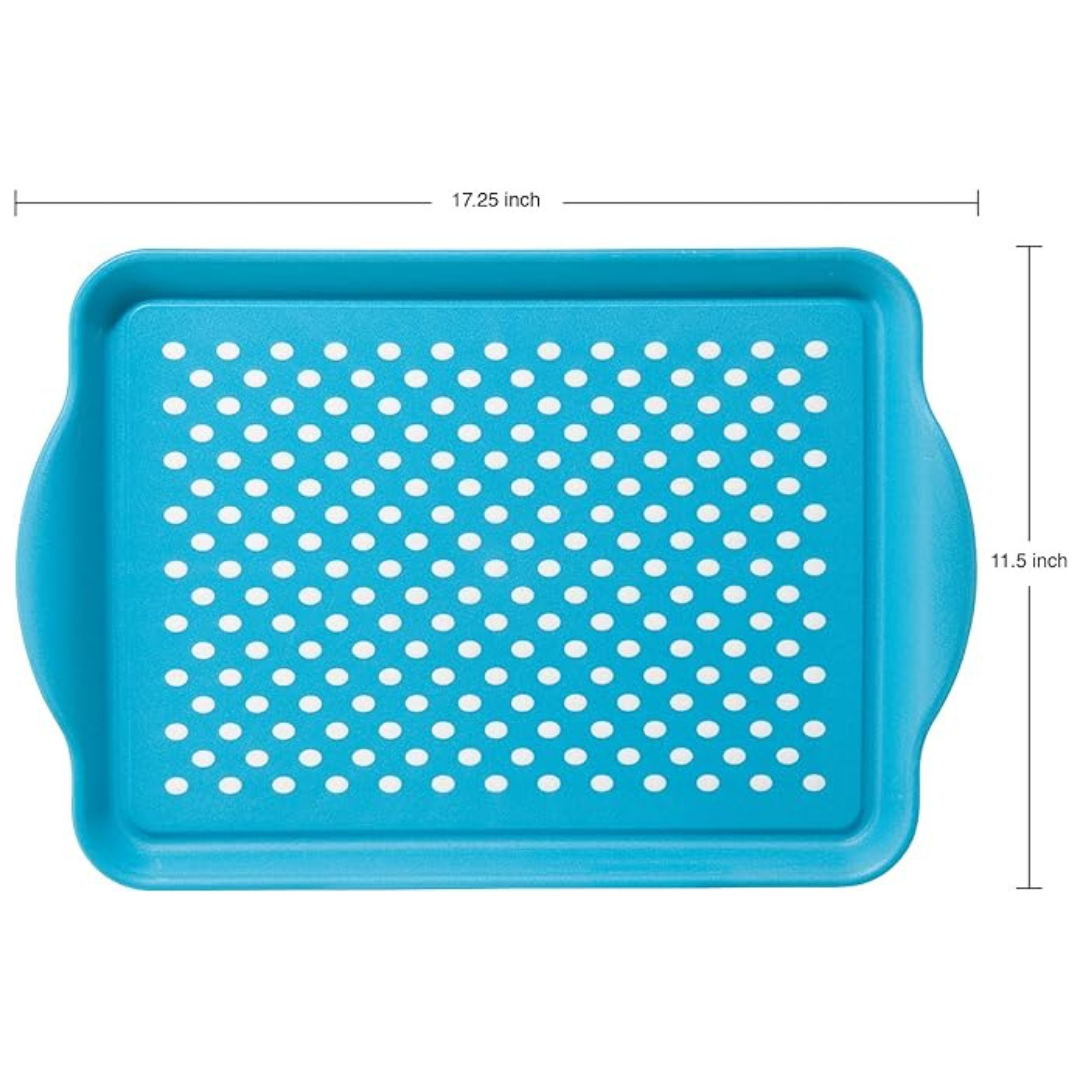 Rubbergrip Anti Slip Rectangular Serving Tray with Handles - Blue