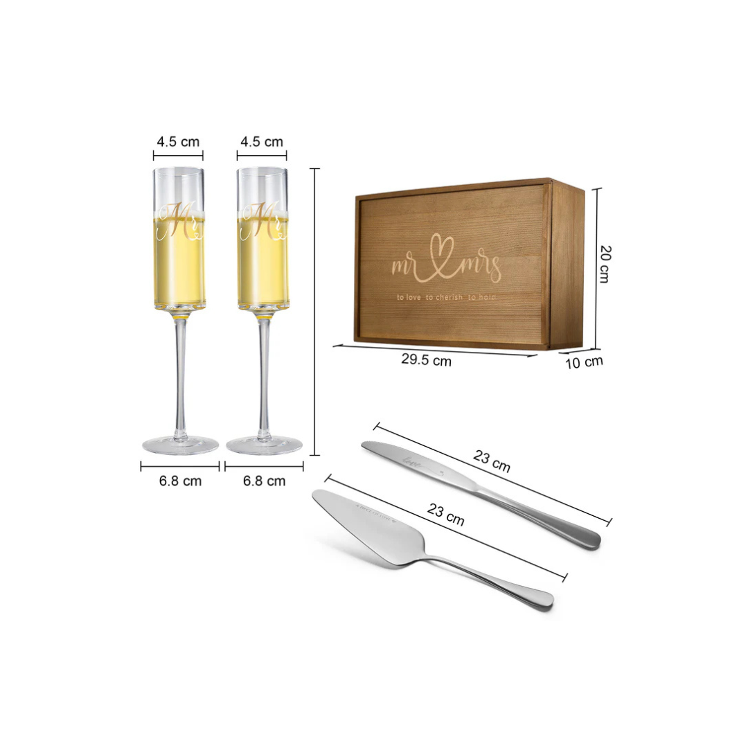 Bridal Mr & Mrs Champagne Flute & Gold Serve