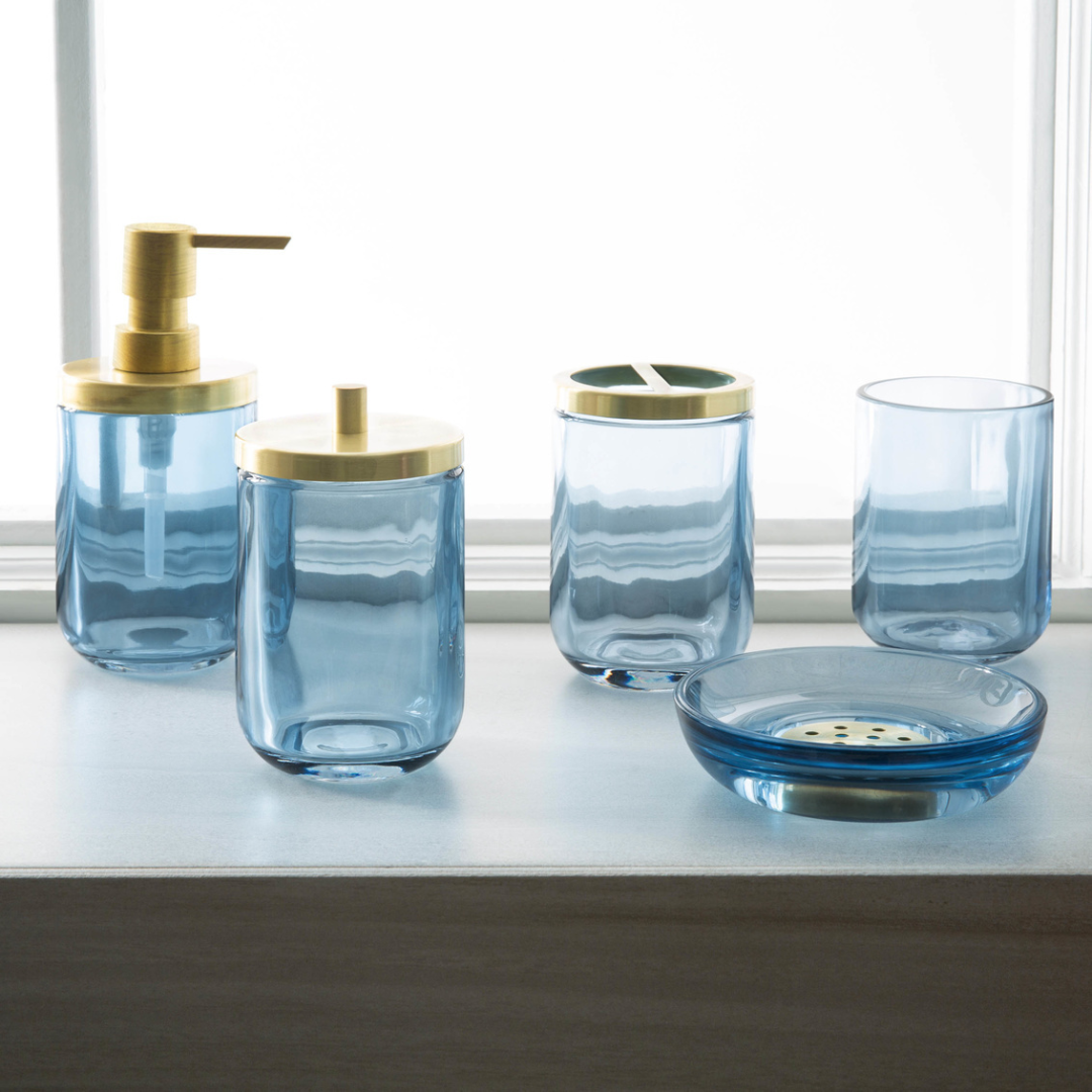 Portacepillos de dientes de cristal Jasper azul/dorado