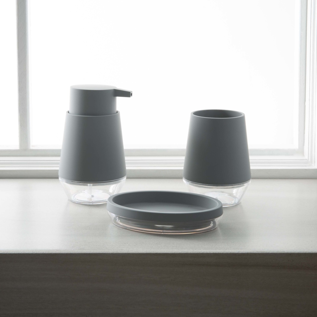 Vaso Oslo de plástico transparente con acabado suave al tacto, color gris