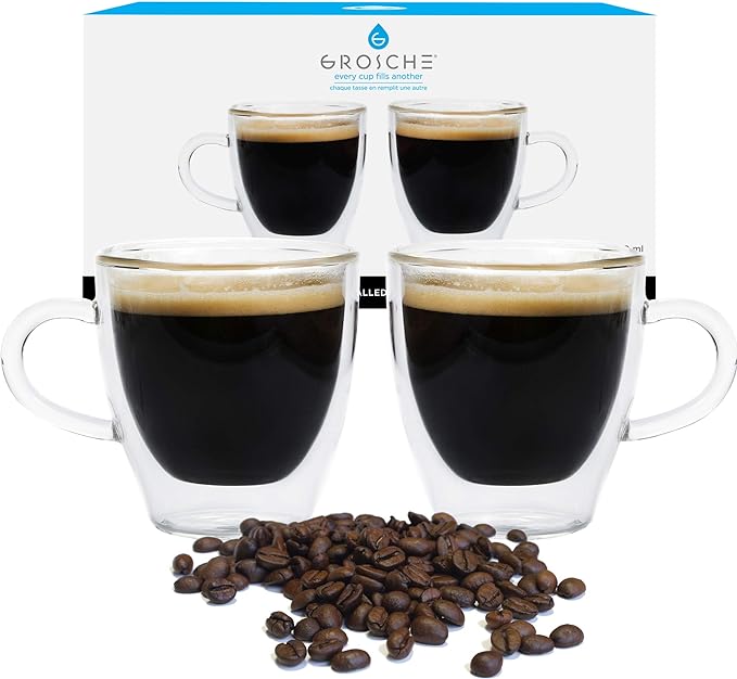 TURIN Double Wall Single Espresso Glass Cups, Set of 2