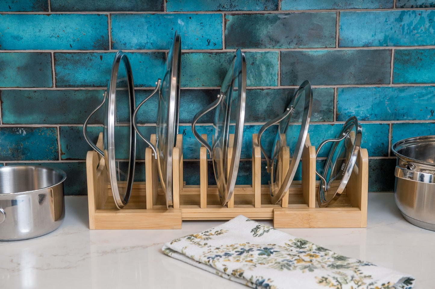 Bamboo Expandable Lid Holder with Removable Dividers