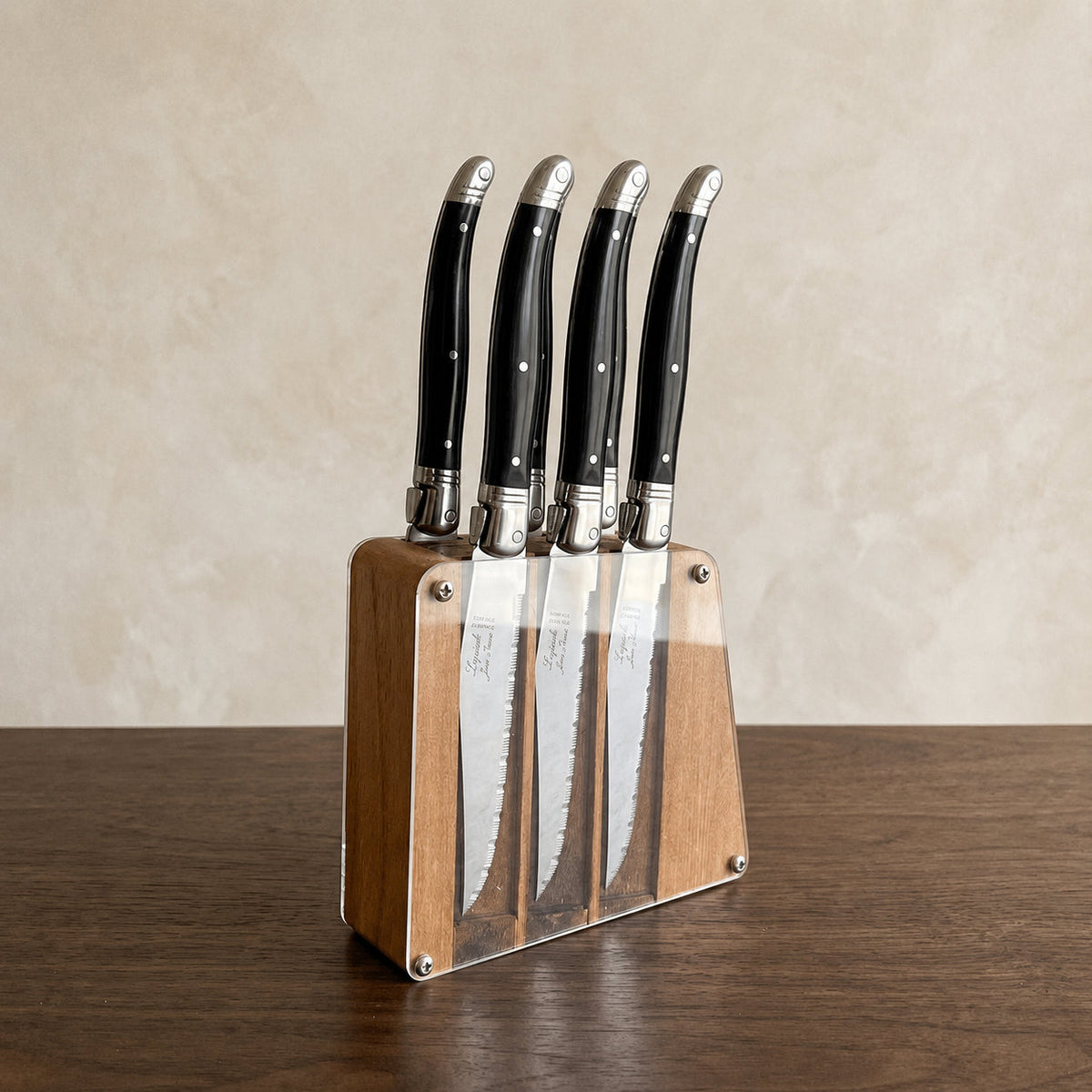 Laguiole 6 Piece Steak Knife Set, Black in Acrylic Block